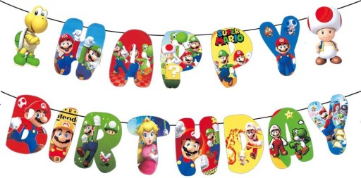 NARODENINOVÝ PANAN GARLANDA SUPER MARIO BROS VŠETKO NAJLEPŠIE NARODENINY 230cm