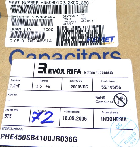 RIFA Fólia 1nF 5% 2000V DC 10ks.