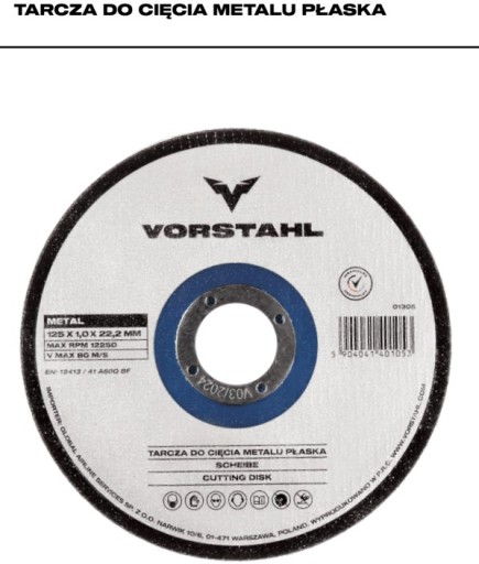 Plochý rezací kotúč na kov 115x2,5x22,2mm-VORSTAHL -1 ks.