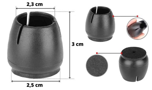 Poťahy nôh stoličky 25 / 26 x 29 mm plsť x 16