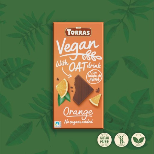VEGÁNSKA OVSNÁ ČOKOLÁDA S POMERANČOM, BEZ PRIDANÉHO CUKRU, BEZLEPKU 100g