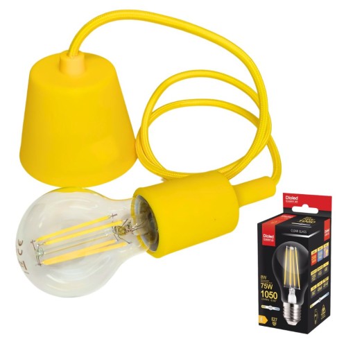 LOFT E27 káblové závesné svietidlo 1m ŽLTÁ + E27 LED žiarovka 8W 4000K