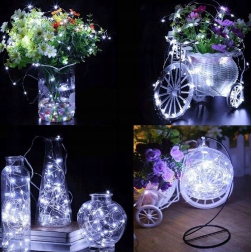DRÔTOVÉ LAMPY 30 LED BATÉRIÍ BIELE SVETLO 3m