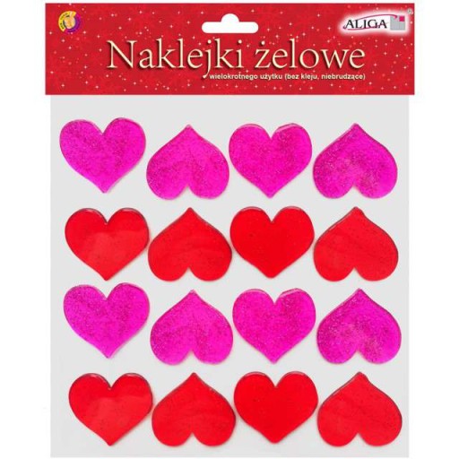 Nálepky na okno HEARTS, GEL, červená a ružová