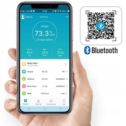 BLUETOOTH ANALYTICKÁ KÚPEĽŇOVÁ VÁHA SLIM 180 kg SMART + 26v1 Android iOS
