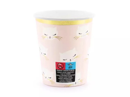 Narodeninové papierové poháre Kitties Cats Mačka na narodeniny ružové 200ml 6 ks
