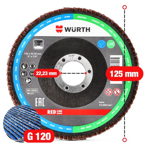 Lamelový kotúč na brúsenie ocele 125x1mm P120 WURTH Strong 1ks