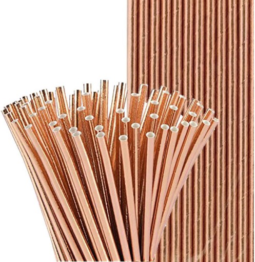 Papierové slamky ROSE GOLD narodeninové metalické slamky na pitie z ružového zlata