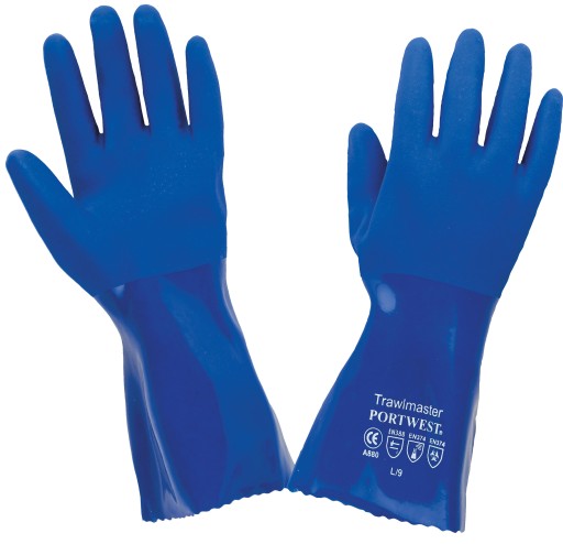 Gumové chemické rukavice, zdrsnené PVC rybárske rukavice, 30 cm, odolné proti mastnote_M