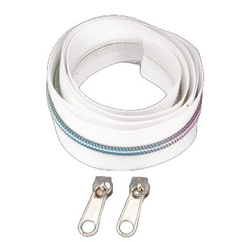 Páska na zips 5mm vlasec, biela dúhová špirála + 2 posuvníky dúhová páska
