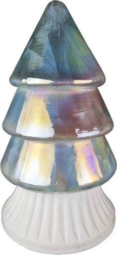 SKLENENÁ SVIEČKA V TVARE VIANOČNÉHO STROMČEKA LED VLOŽKA, VEĽKÝ SKLENENÝ VIANOČNÝ STROMČEK, 32CM.