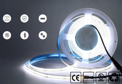 Neónový COB LED pásik 12V 1m 320 diód 6000K STUDENÁ BIELA HOMOGENICKÁ 8MM