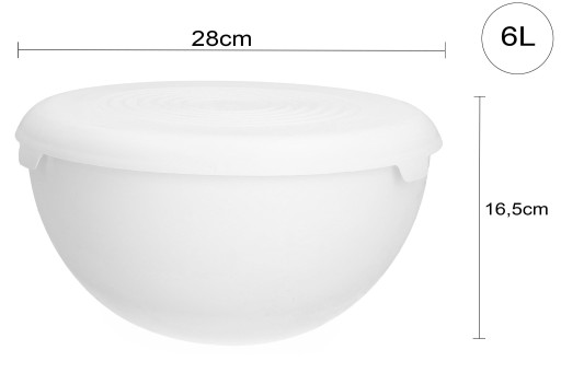 Veľká plastová misa 6L na šľahanie kuchynských šalátov, biela, pokrievka 29cm