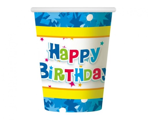Happy Birthday cups modré 270 ml 6 ks