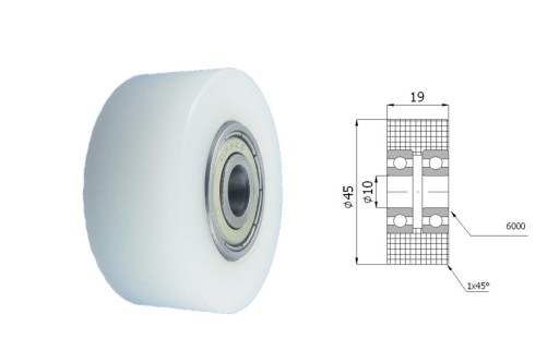 R Plastové dvojité ložiská, priemer 45 mm, priemer 10