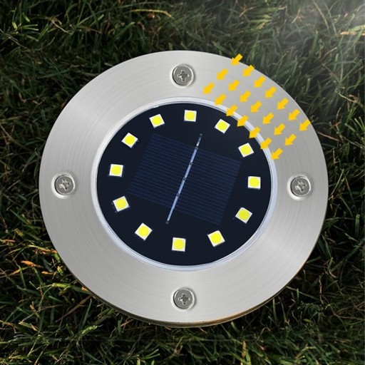 Solárna záhradná pozemná lampa, oceľ, studená biela, 16 LED, odolná