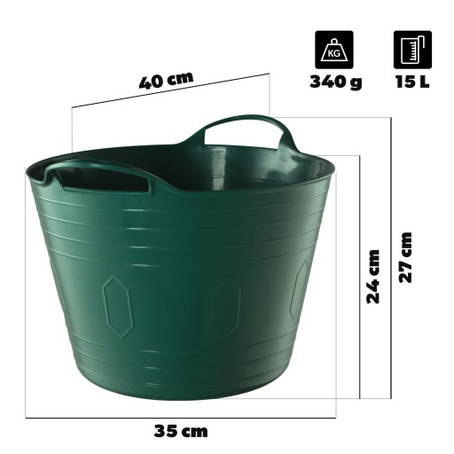 FLEXIBILNÝ PLASTOVÝ KOŠÍK NA PRÁDLO, UNIVERZÁLNY, 15L, ZELENÉ RÚČKY