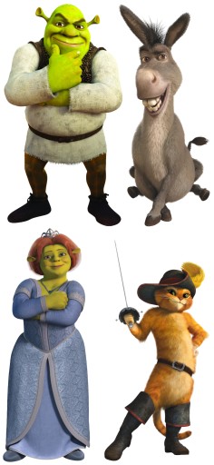 NÁLEPY NA ZRKADLOVÉ OKNÁ SHREK FIONA MAČKA SOSÁK