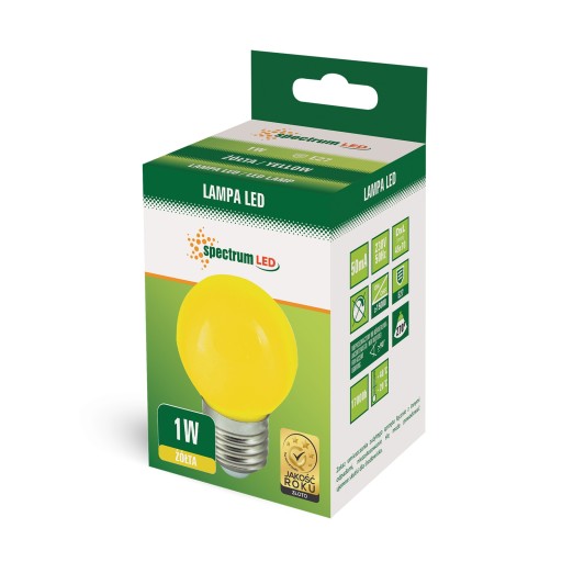 LED žiarovka E27 230V 1W žltá guľa na ozdobné girlandy PC SPECTRUM