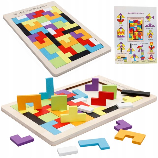 Puzzle Drevené kocky Montessori Tetris Puzzle