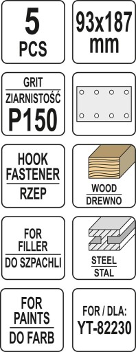 YATO BRÚSNY PAPIER 90x187mm P150 PRE YT-82230 YT-83805