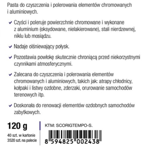 Pasta na leštenie chrómových povrchov