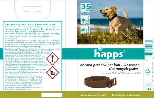Happs obojok proti blchám a kliešťom pre malých psov, 35 cm, ochrana 6 mesiacov