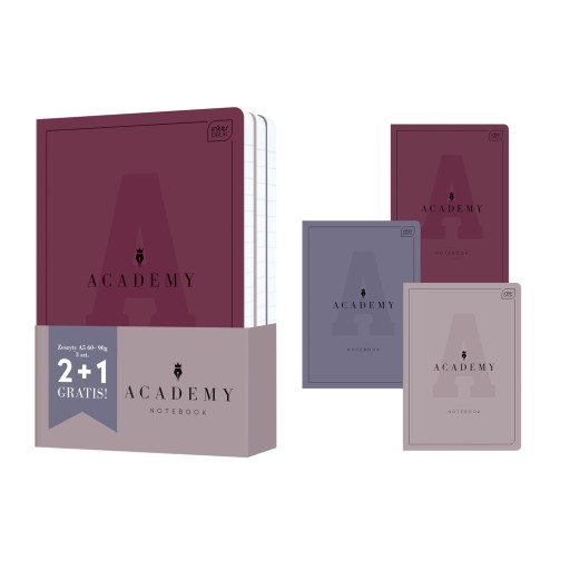 Interprint zošit vo formáte A5, 60 linajkových listov ACADEMY PREMIUM, sada 3 ks