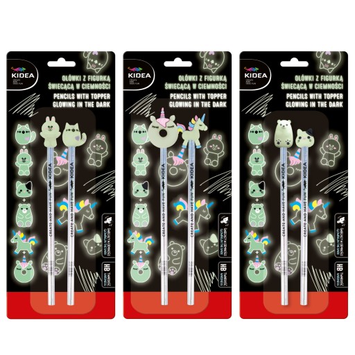 Sada 2 ceruziek s figúrkou Kidea Glow in the Dark
