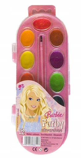 BARBIE VODOVÉ FAREBNÉ FARBY KIDEA 12 FAREBNÝ ŠTETEC