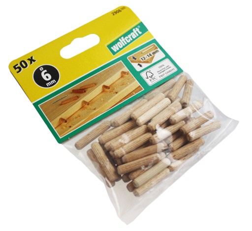 Dlhé drevené spojovacie kolíky na nábytok 6mm x 30mm 50ks WOLFCRAFT