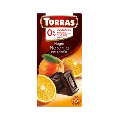 Torras Horká čokoláda s pomarančom, bez pridaného cukru, 75g