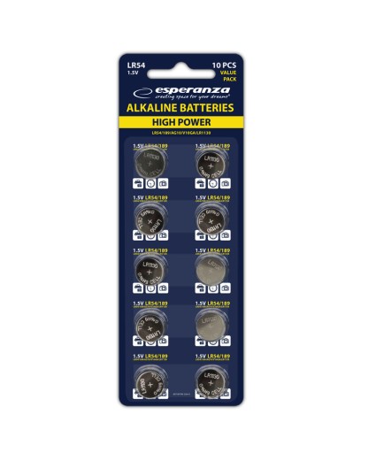 ESPERANZA ALKALICKÉ BATÉRIE LR54 AG10 LR1130 L1131 RW89 D189 VÝKONNÝ 10 KS