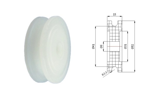 Valček bez ložísk, priemer 52mm, priemer 8mm, s priemerom kábla 5mm