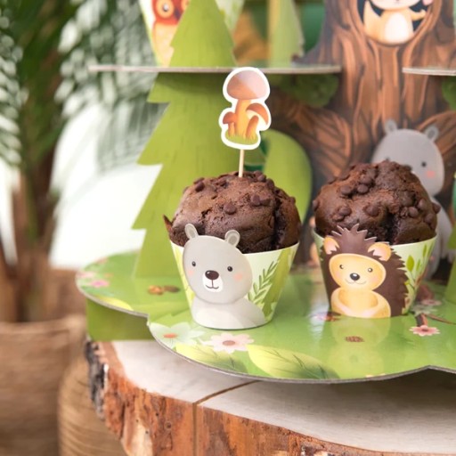 Podložky na košíčky, obaly na muffiny, narodeniny, jeden rok staré, lesné zvieratká x6