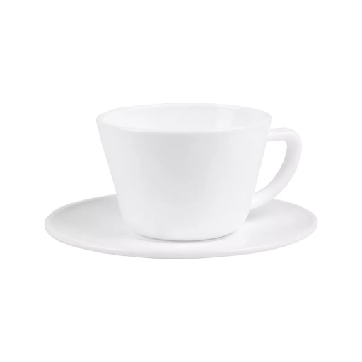 Šálka s podšálkou, sklo, biela, sada, 200 ml, 1 ks, na kávu