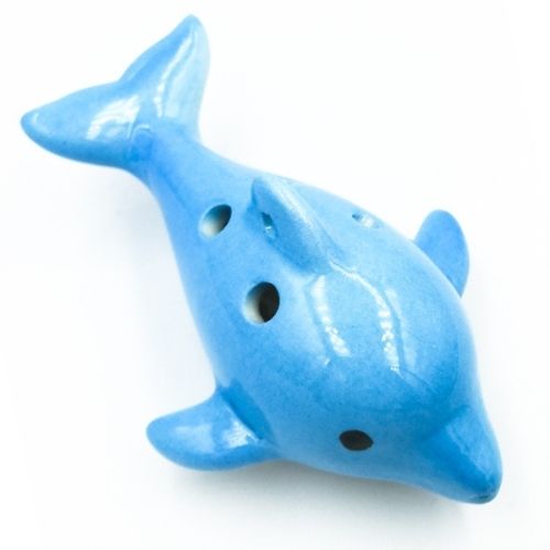 mini OCARINA, keramika, modrá, delfín, 6 otvorov, úchyty, tóny ocarina