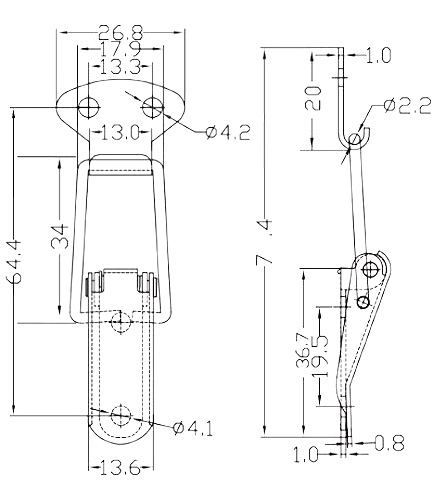 XLJ11734 zámok bočnej skrinky, nikel, 65x27mm