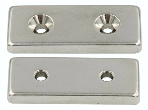 SILNÝ NEODYMOVÝ MAGNET 40x15x5 mm S OTVOROM 7/3,5 mm NA SKRUTKU