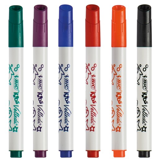 Popisovače BIC Kids Mini Velleda stierateľné za sucha, jemný okrúhly hrot, 6 ks.
