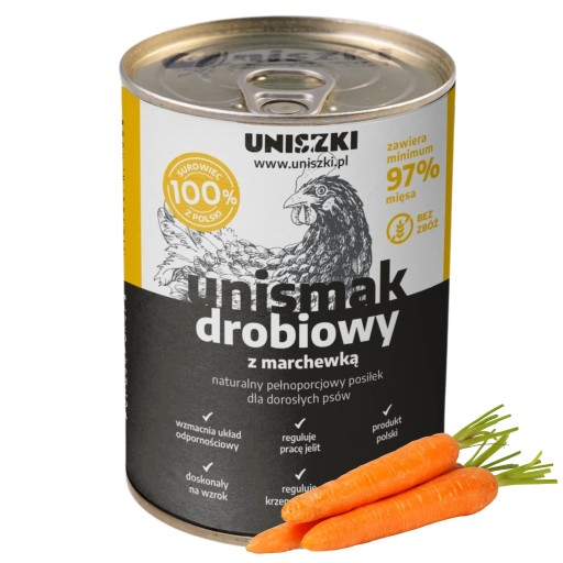 UNIsmak Vlhké KRMIVO PRE PSOV, hydina s mrkvou, KONZERVY 410g UNISZKI