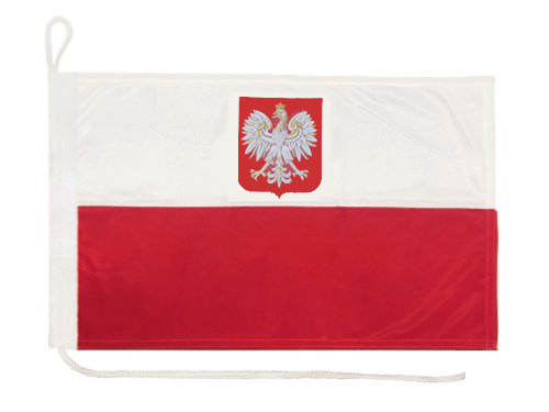 Poľská vlajka s emblémom jachty 30x40 cm Vlajka poľskej plachetnice
