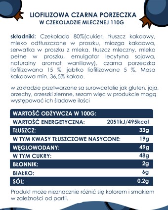 FORMELO MRAZOM SUŠENÉ ČIERNE RÍBEZLE V NÁDOBE NA MLIEČNU ČOKOLÁDU 110G