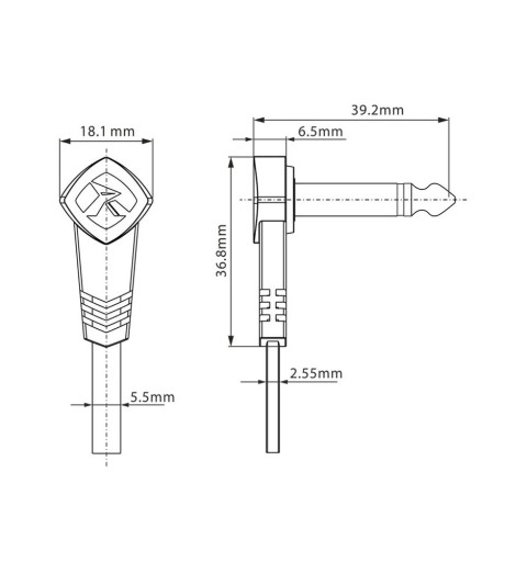 Nástrojový kábel uhlová zástrčka 6,3 mm 30 cm Roxtone FPJJ100L0003