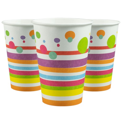 FRESH farebné papierové poháre s bodkovanými prúžkami 200ml 8 kusov + poplatok za SUP
