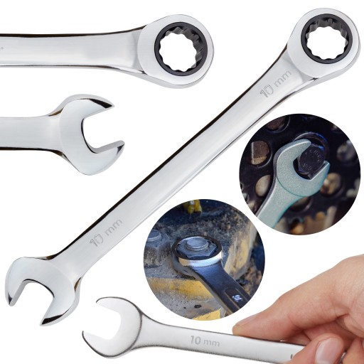 KOMBINOVANÉ KĽÚČE S RAČŇOU, oceľ, chróm, vidlicový kľúč, 10 mm, 1 ks.