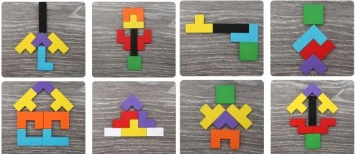 Puzzle Drevené kocky Montessori Tetris Puzzle