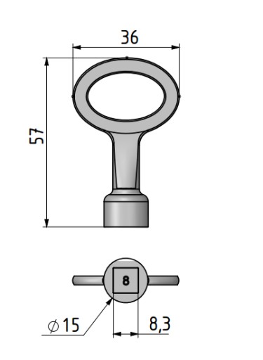 Štvrťotáčkový zámok, pochrómovaný, štvorcový 8mm/18,5mm
