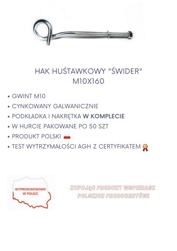 HÁKOVÝ šnek M10 x 160 S CERTIFIKÁTOM