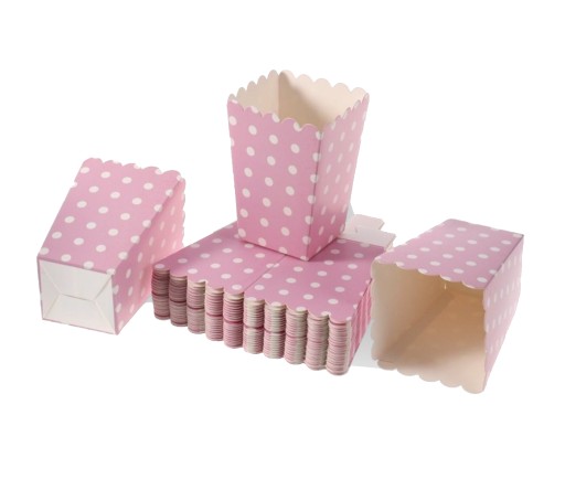 POPCORN BOXY, SVETLORUŽOVÉ bodky, 6 ks